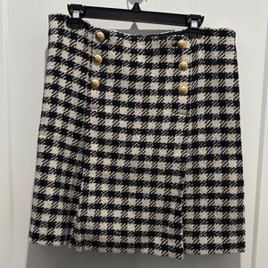 Talbots Black and White Checkered Skirt with Gold Accents